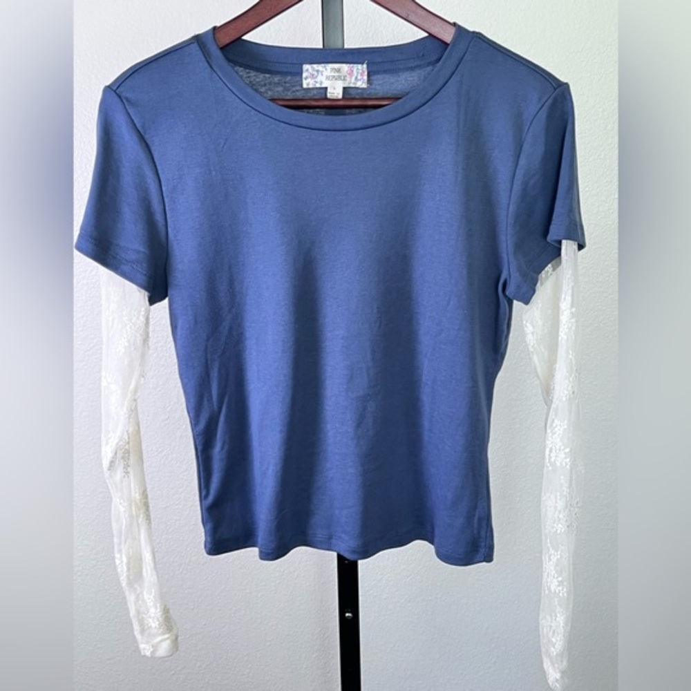 Pink Republic blue with long sleeve lace. Beautiful